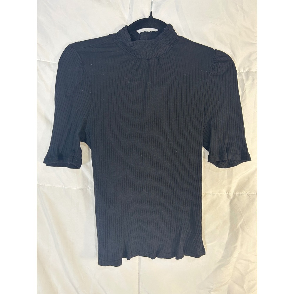 W5 Black Ribbed Mock Neck Puff Sleeve Top‎ XL